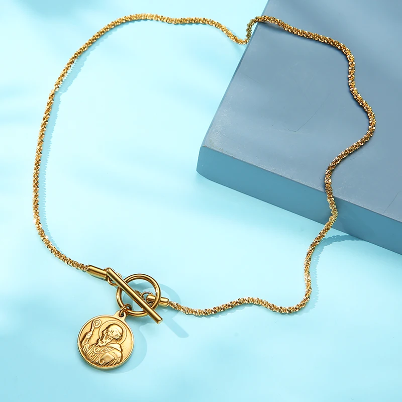 

St Benedict Medal Necklace Stainless Steel Toggle Necklace For Women Gold/Silver Color Metal San Benito Necklace Choker Collier