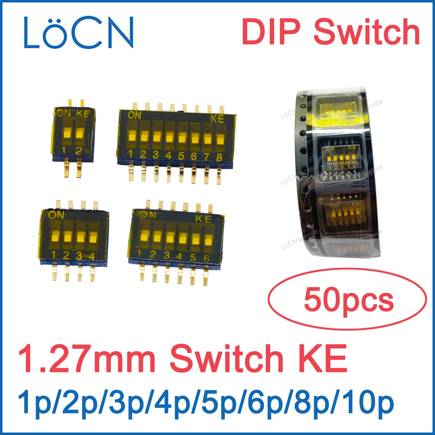 KE 1.27MM DIP SMD Switch Slide Type 1 2 3 4 5 6 8 10p pin 1.27 Pitch Toggle snap black golden switch LoCN 50pcs
