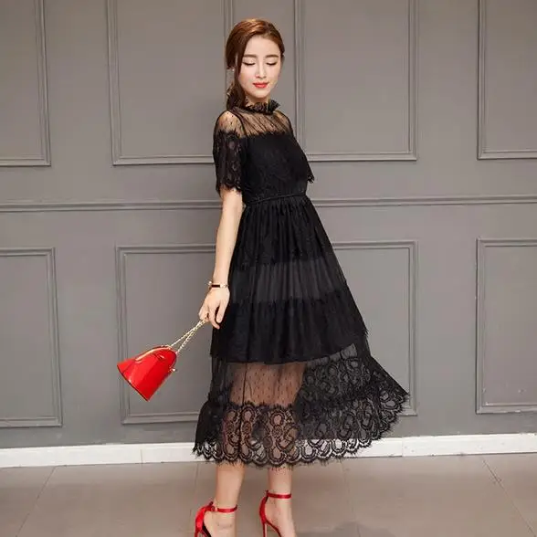 2020 женское длинное кружевное платье с высокой стройной талией большие