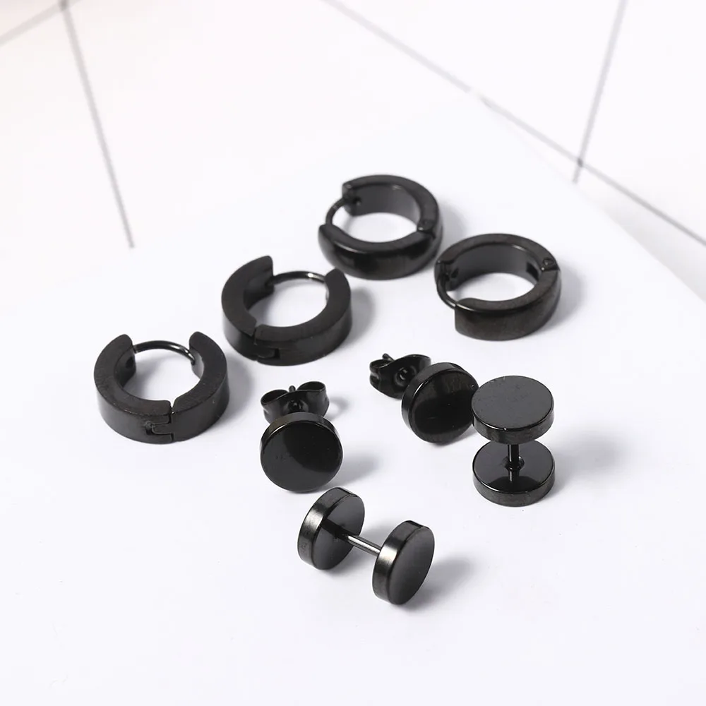 

4 Pairs Aretes Pendiente Set Para Hombre Negro Acero Inoxidable Barbell Earring Aretes De Acero Inoxidable Para Mujer