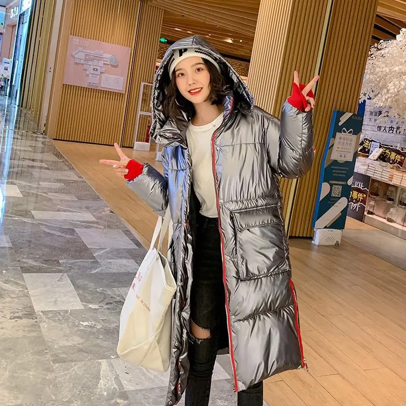 2019 New Special Metal Material Bright Hooded Jacket Women Winter Warm Coat Femal Padded Long Parkas Bomber Outfits Parka | Женская