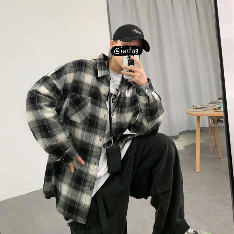 Рубашка мужская повседневная в клетку модная Свободная блузка ретро стиле с