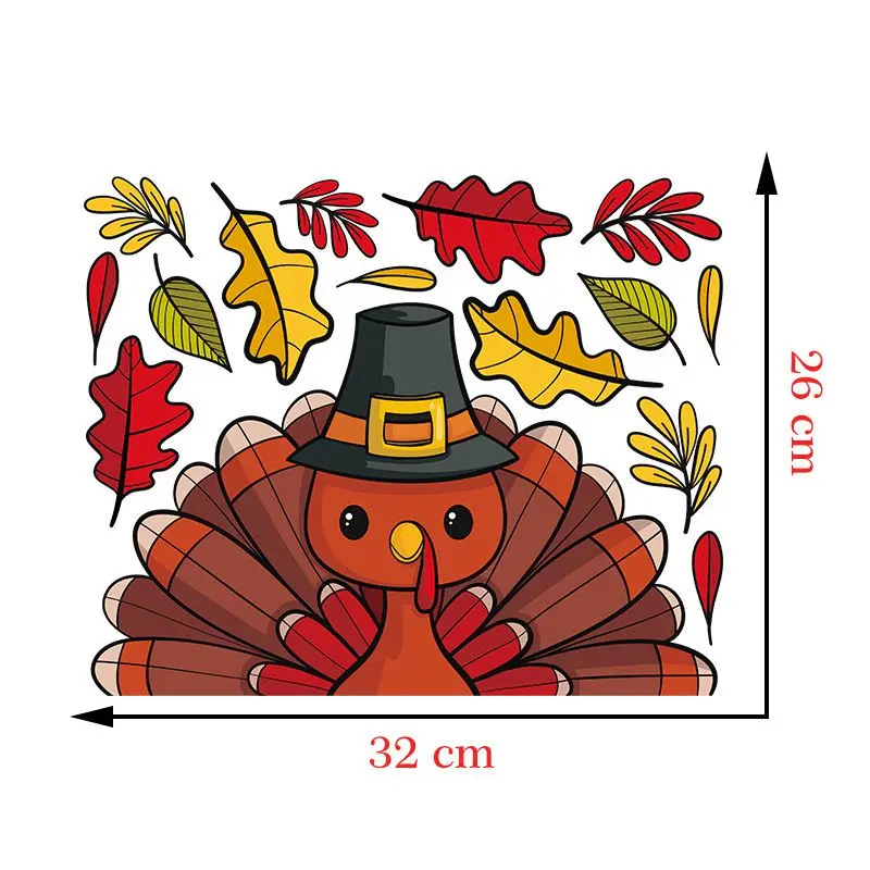 

Thanksgiving Deco Cartoon Feather Turkey Wall Decoration Sticker Refrigerator Cabinet Door Sticker