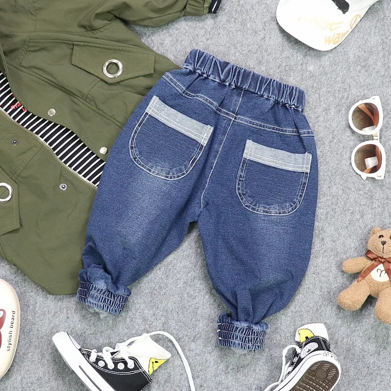 Новинка 2019 осенние джинсовые брюки для мальчиков Модные Стильные демисезонные