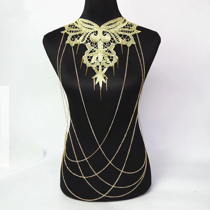 Кружевное платье с цветочным рисунком в стиле Collares кисточкой золото тело цепь