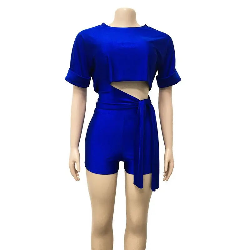 

ZKYZWX Sexy 2 Piece Set Women Tracksuit Asymmetric Crop Top and Biker Shorts Sweat Suits Two Piece Matching Sets Cute Outfits