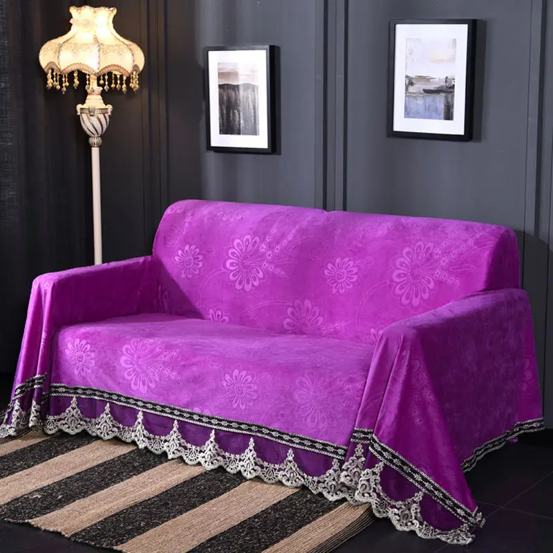 purple 3D Цветочный чехол для дивана, полотенце для гостиной, Европейский стиль, Плюшевые Чехлы, мебель для дивана, роскошный тканевый Кружевной декор, чехлы - Цвет: purple