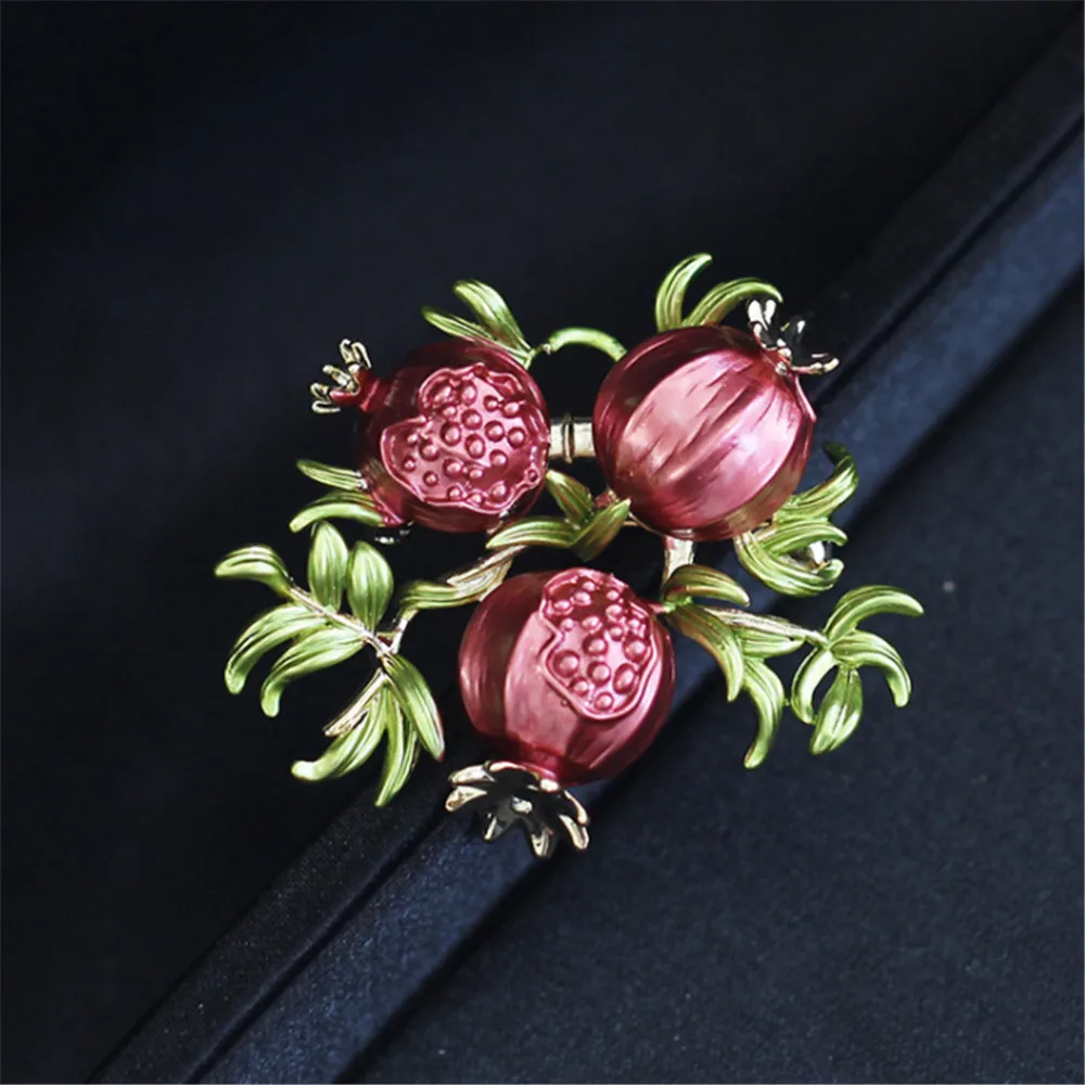 Симпатичная красная эмалированная брошь гранатовая Осенние фрукты для женщин