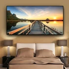 Настенная картина Sunsets с изображением деревянного Озерного пейзажа, настенное украшение для гостиной, домашний декор (без рамки)