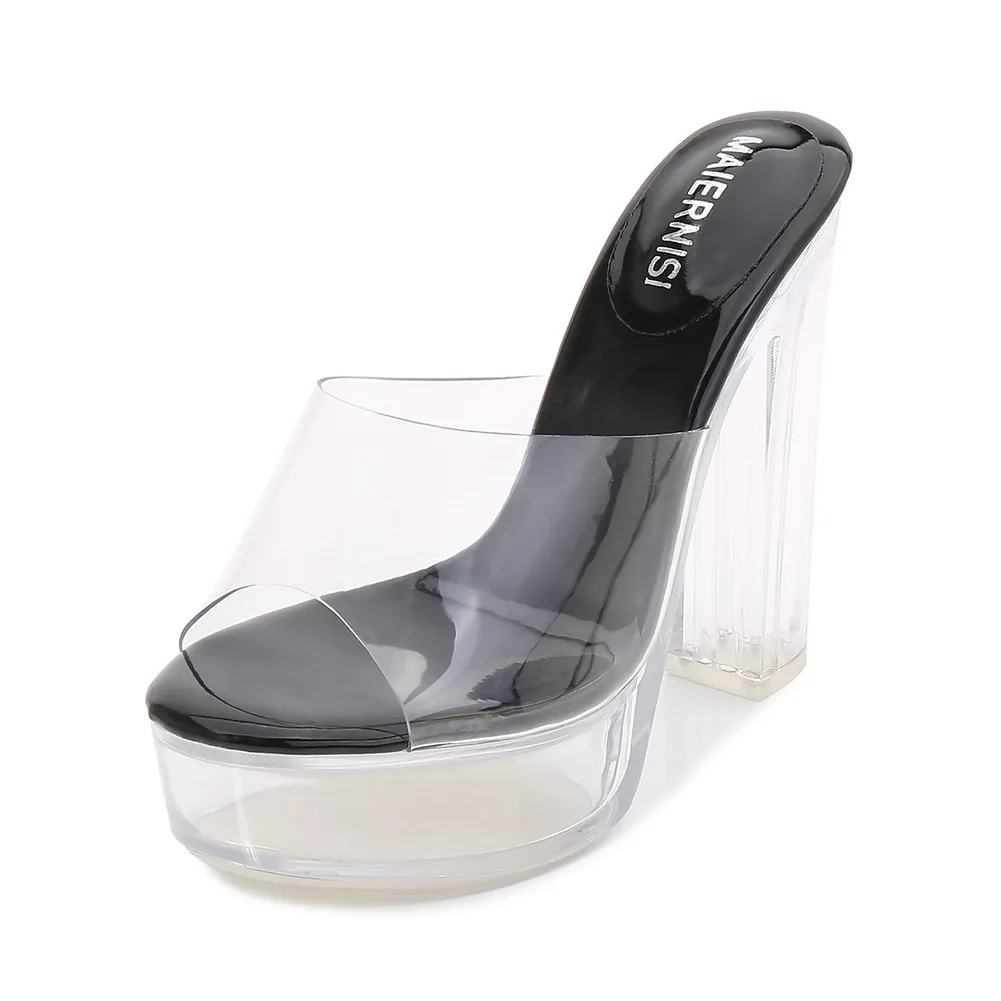 

Creative fashion transparent crystal heel thick heel waterproof platform high heel sandals
