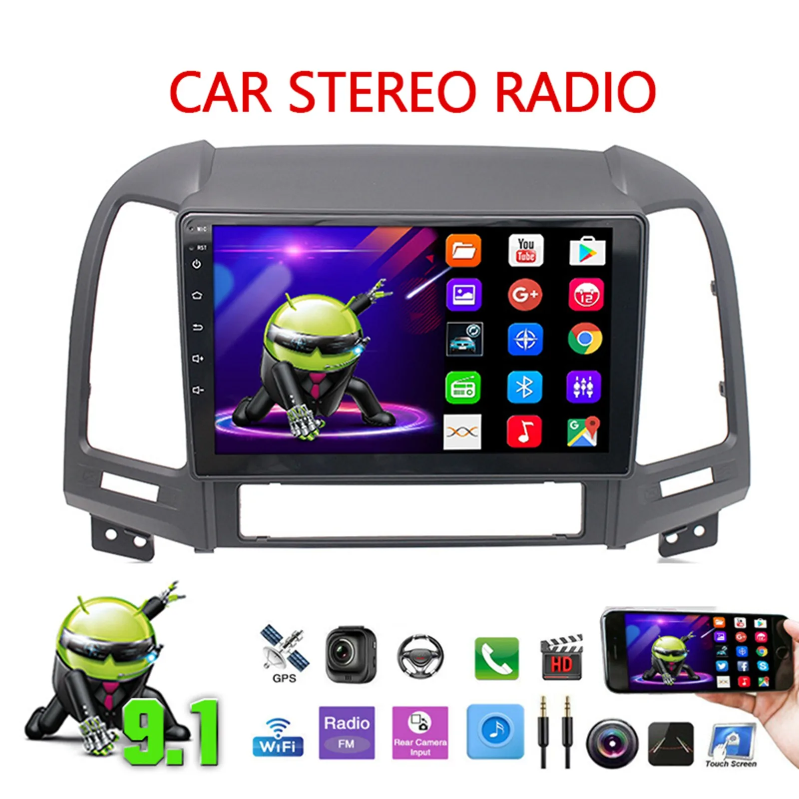 

Автомагнитола 2 Din, 9 дюймов, Android 9,1, GPS-навигация, FM BT, для Hyundai Santa Fe 2005-2012