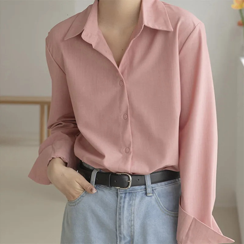 

2021 Spring New Solid Shirts Elegant Turn-down Collar Women Blouse Tops Long Sleeve Single-breasted OL Shirts Blusas B009