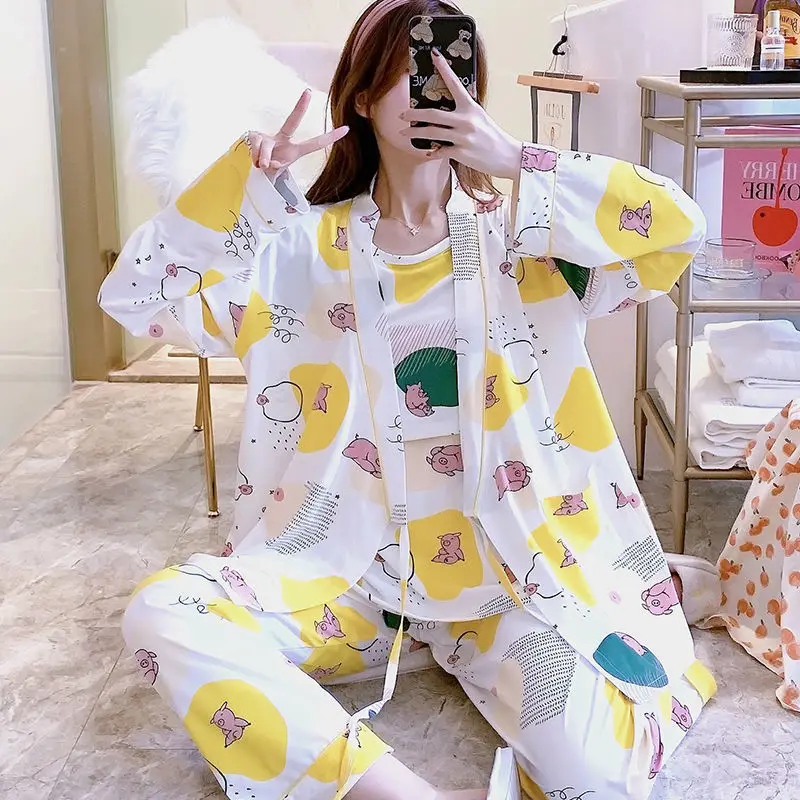 3Pcs Spring Autumn Cotton Pajamas for Postpartum Pregnant Women Breastfeeding Sweat-absorbent Thin Pajamas for Pregnant Women