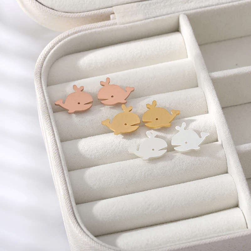 Tiny Humpback Whale Stud Earrings For Women Girl Sea Animal Jewelry Baby Stainless Steel Friendship Gifts | Украшения и