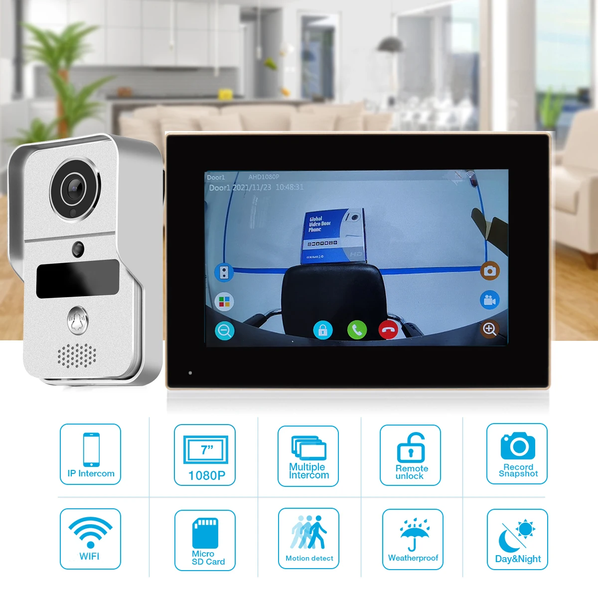 7-дюймовый беспроводной/Wifi смарт IP видео домофон система с монитором ночного