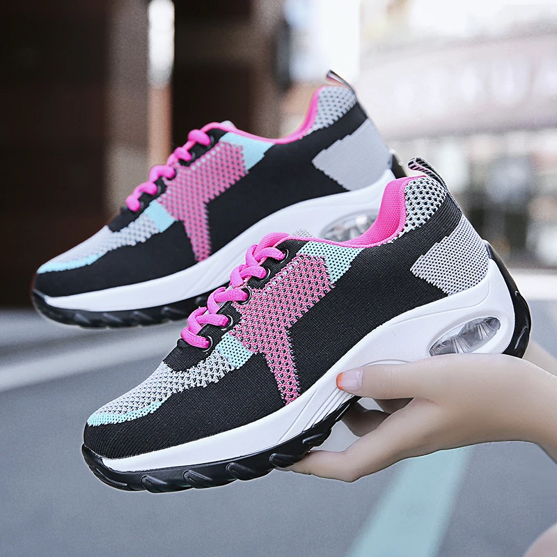 

Women Platform Sneakers 2021 Height Increasing Shoes Woman Sport Shoes Lace-up Mesh Lightweight Breathable Running Shoes