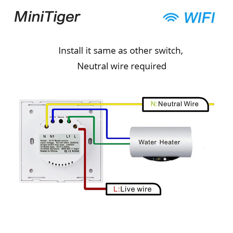 Умный настенный выключатель Minitiger ЕС/Великобритания/США Wi-Fi сенсорная панель из