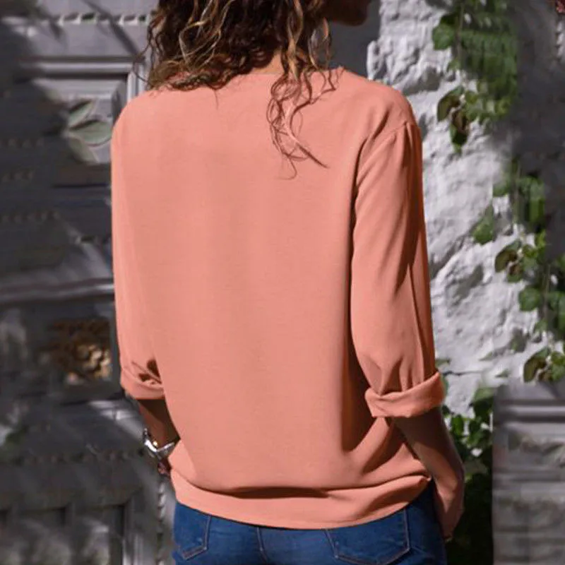 

Women Tops And Blouses 2021 Fashion Long Sleeve Skew Collar Chiffon Blouse Casual Tops Plus Size Elegent Work Wear Shirt