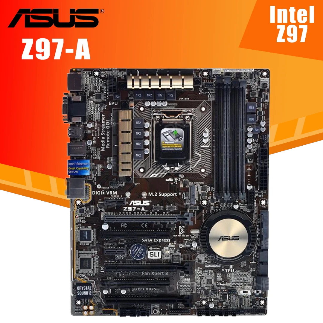 Verkaufen LGA 1150 Asus Z97-A Motherboard PCI-E 3,0 DDR3 M.2 DVI SATA Kompatibel-HDMI Core I7 I5 I3 Desktop Z97 Placa-Mãe 1150 ATX Verwendet