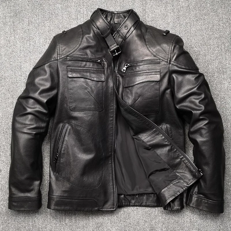 Новая модная мужская Рабочая куртка-карго из натуральной кожи с карманами