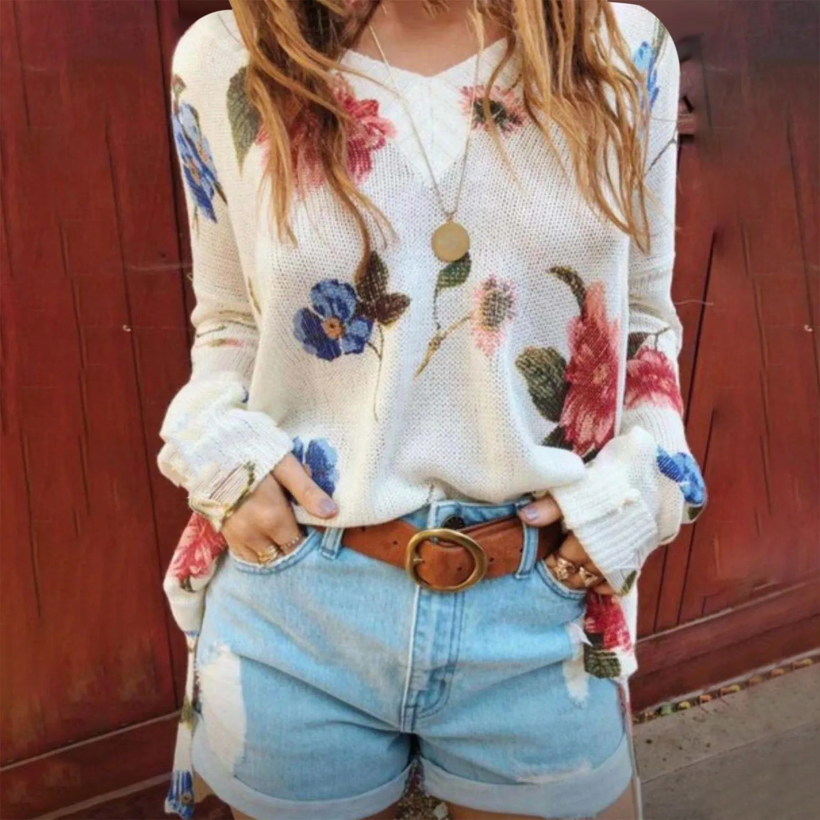 

Модные женские туфли; Сезон осень-зима с цветочным принтом; Детский пуловер с треугольным вырезом на каждый день с длинным рукавом Свободны...