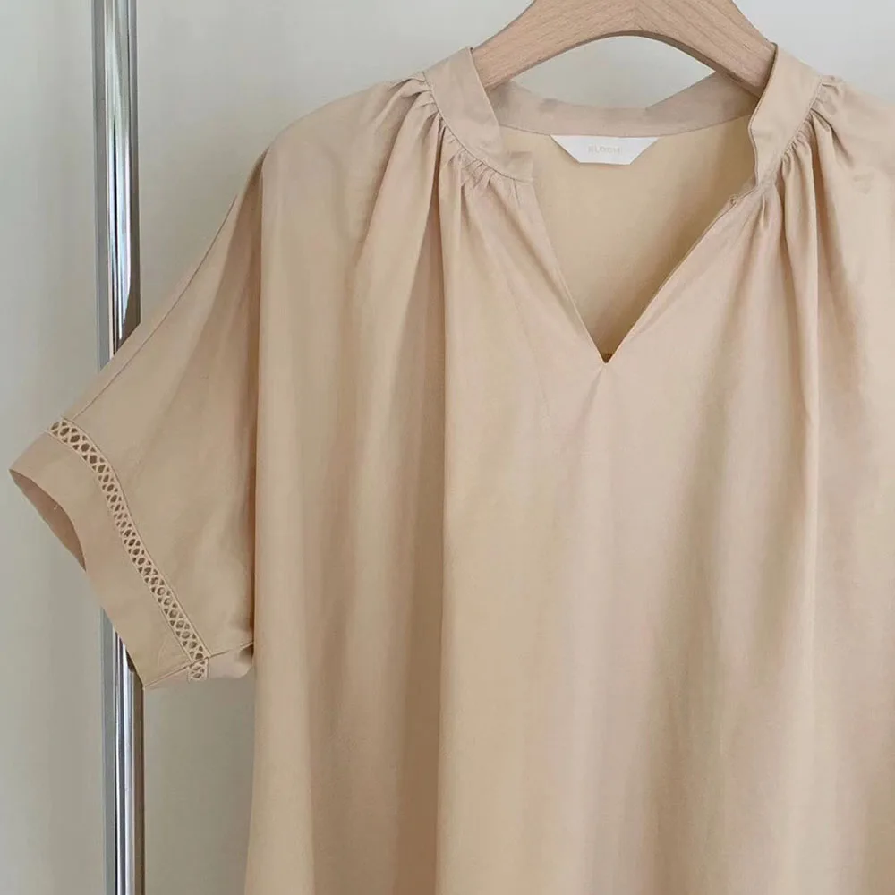 

Korean Fashion Lace Splicing Loose Thin Solid Color Oversize V-neck Casual Summer Women's Dress Simplicity Summer 2021