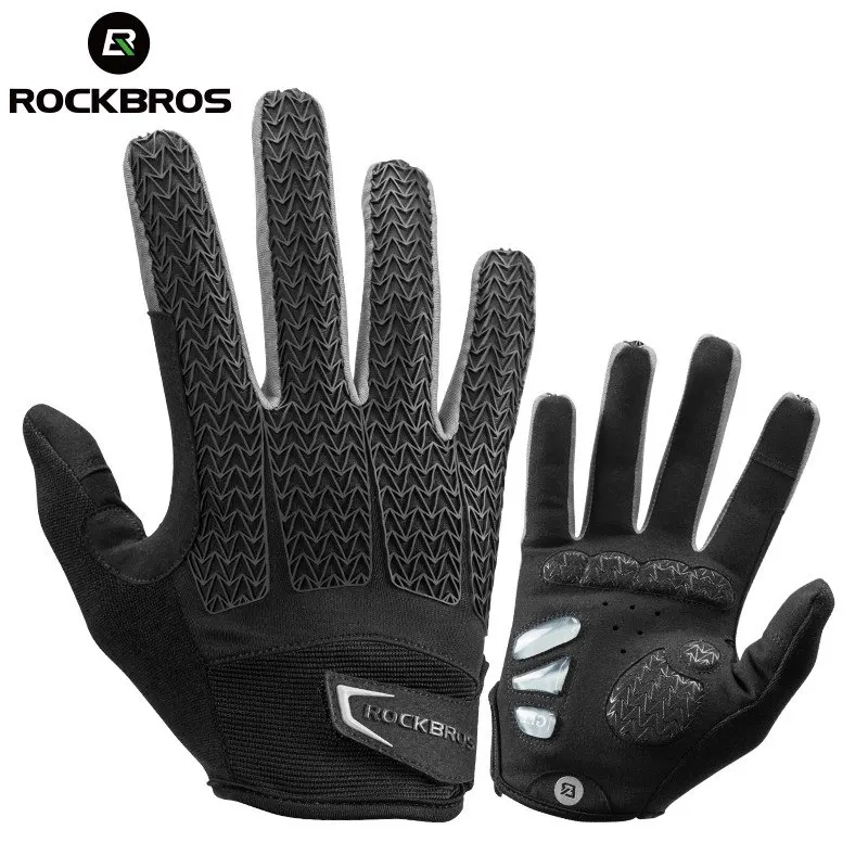 black ROCKBROS Touch Screen Men Cycling Gloves Autumn Winter Windproof MTB Bike Bicycle Gloves GEL Pad Shockproof Full Finger Mittens - Цвет: black