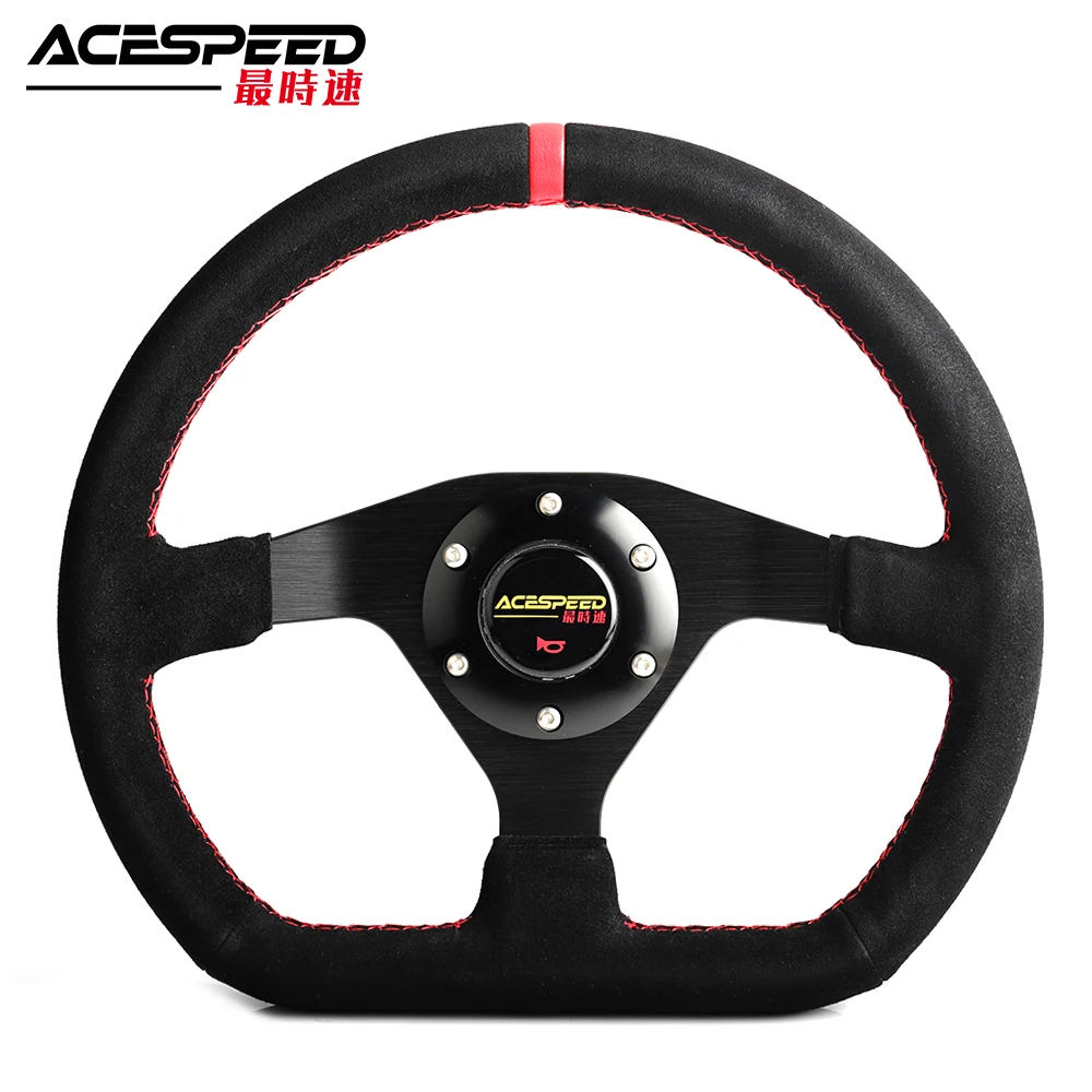 Руль гоночный Дрифт натуральная/замша кожа красный стежок руль плоский