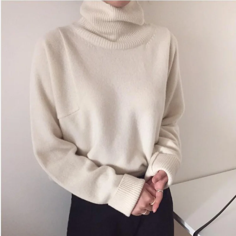 

New 2020 Women's Autumn Winter Korean Style Knitwear Turtleneck Warm Pullover Solid Minimalist Elegant Sweater CL585
