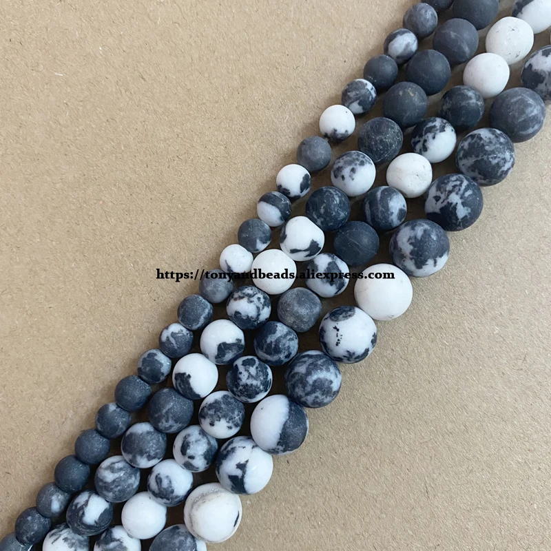 

Natural Stone Matte Black White Zebra Jasper Round Loose Beads 15" Strand 4 6 8 10 12MM Pick Size For Jewelry Making DIY