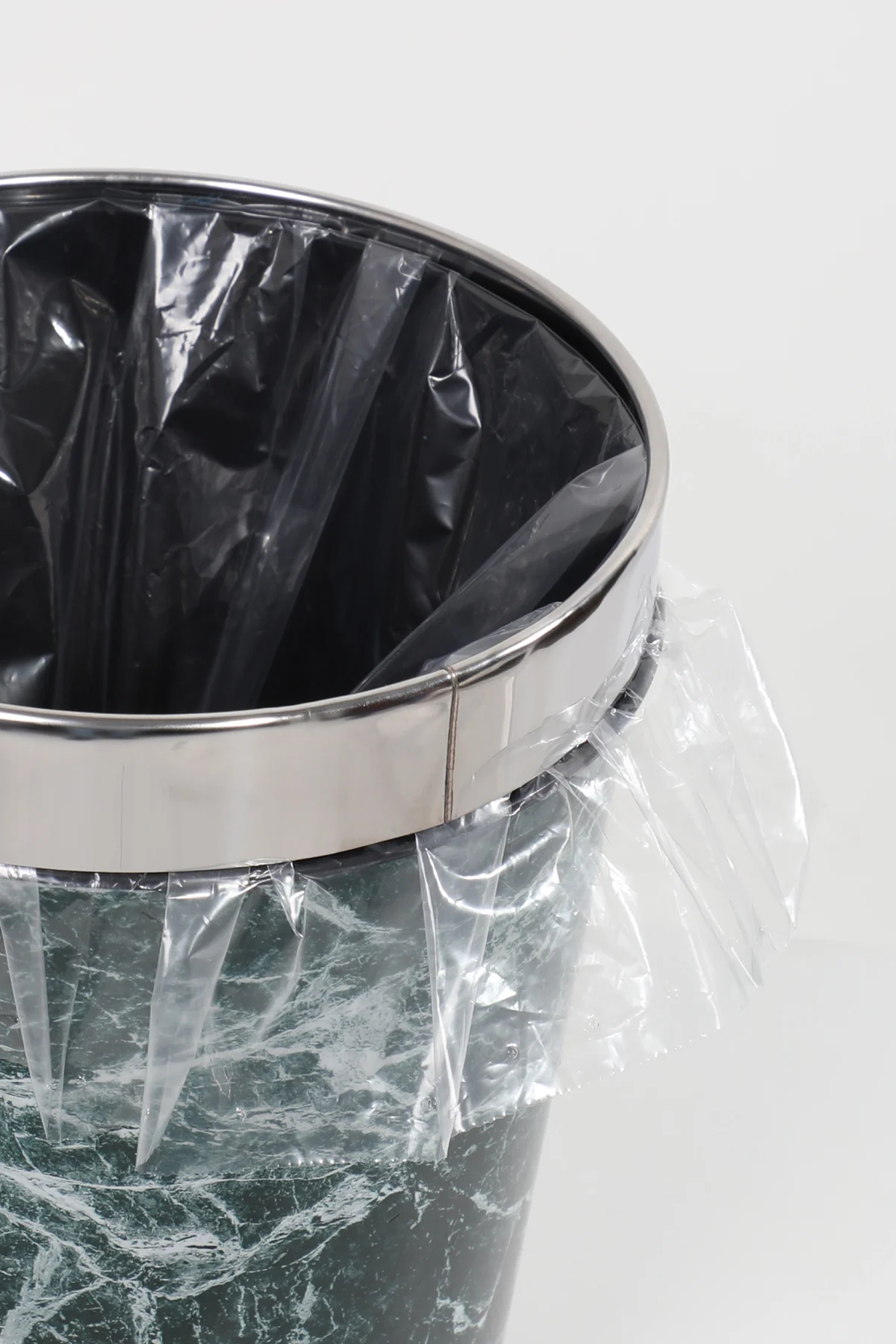 

Plastic Round Trash Can With Marble Pattern Metal Cap Set Of 4