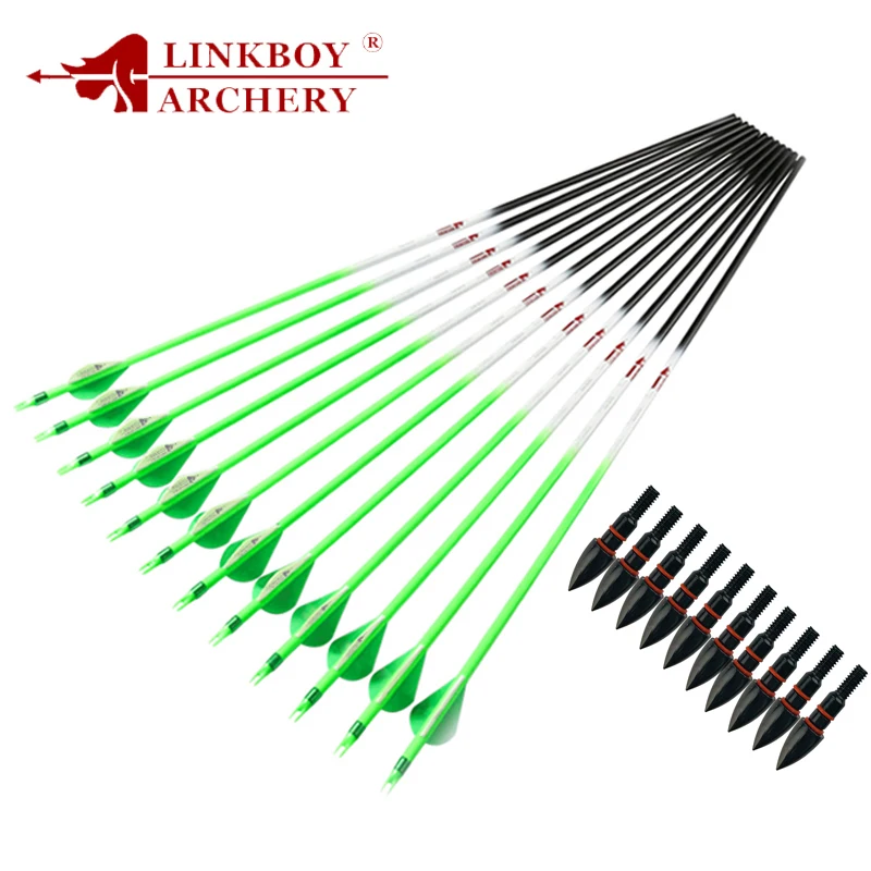 12pcs Archery Carbon Arrows SP300-800 ID6.2mm Protect Ring Nock 75gr O-ring Compound Bow for Shooting Hunting