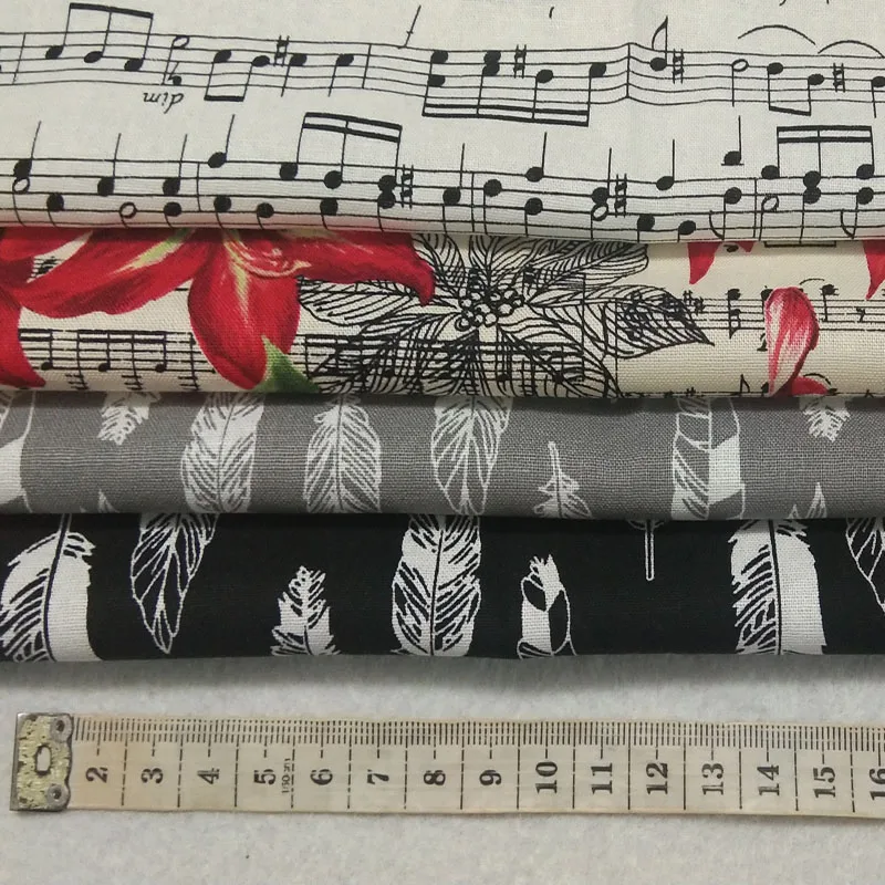 25x24cm 4pcs Quality Black White Music Note Grey Feather Printed Cotton Fabric Bundle Small Size Sewing Patchwork Decor | Дом и сад