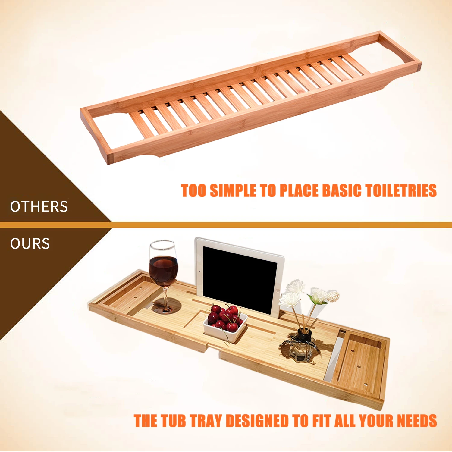 

Bathroom Bamboo Bath Bathtub Shelf Extendable Book Tablet Bridge Tub Caddy Tray Rack Wine Glass Book Holder Bathtub Rack Support