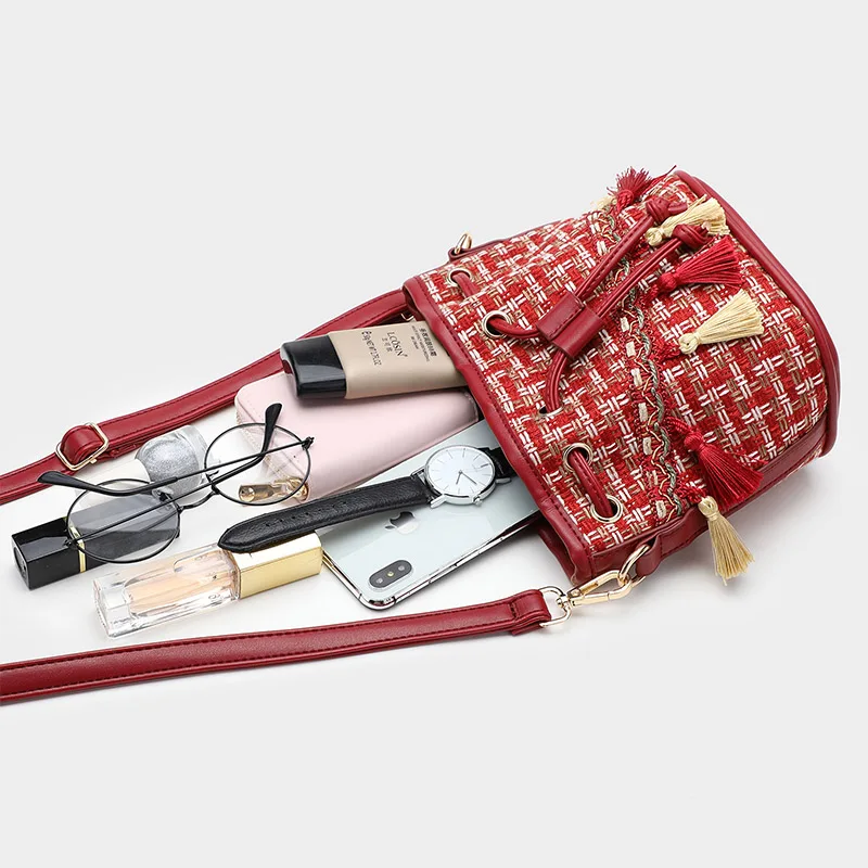 Роскошная Брендовая женская сумка стеганая твидовая деловая модная дамская