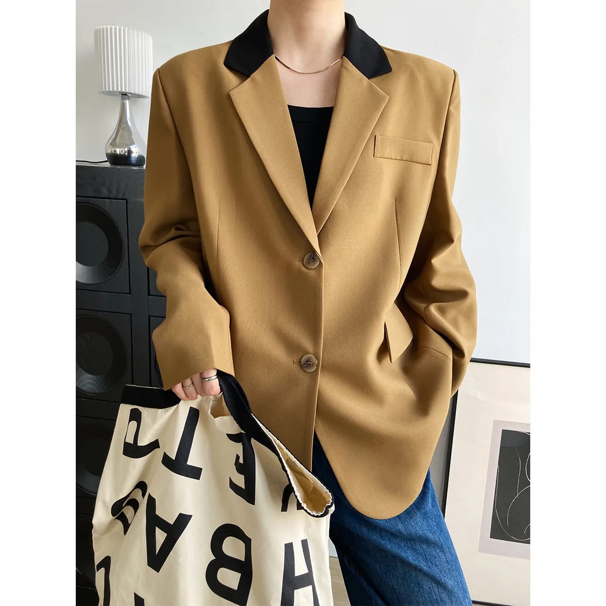 

2021 Women Autumn Blazer Coat Turn Down Collar Brown Blazer Feminino Vintage Ladies Coat Casaco Feminino Tops For Women Clothes