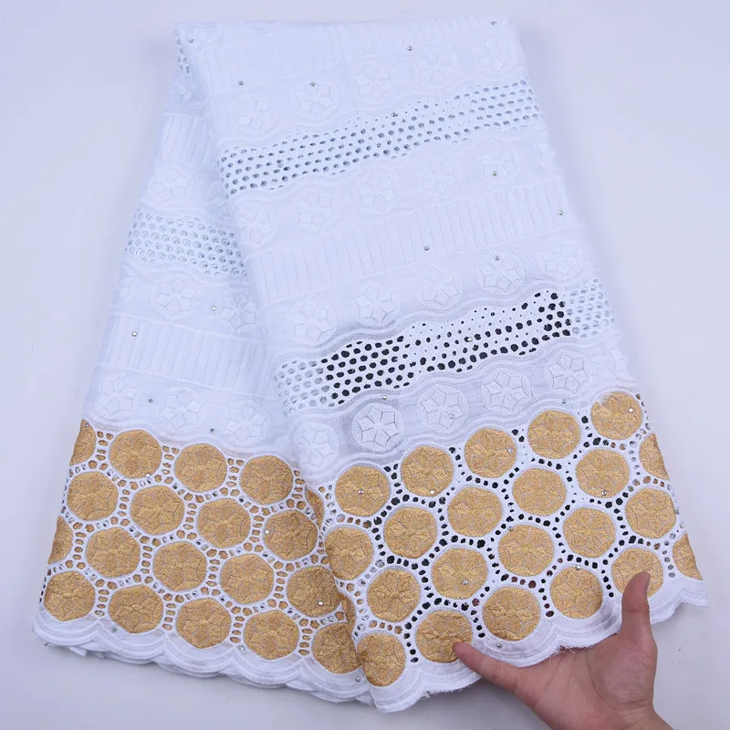 Белый хлопок с золотой вышивкой ткань 2020 высокое качество швейцарская вуаль