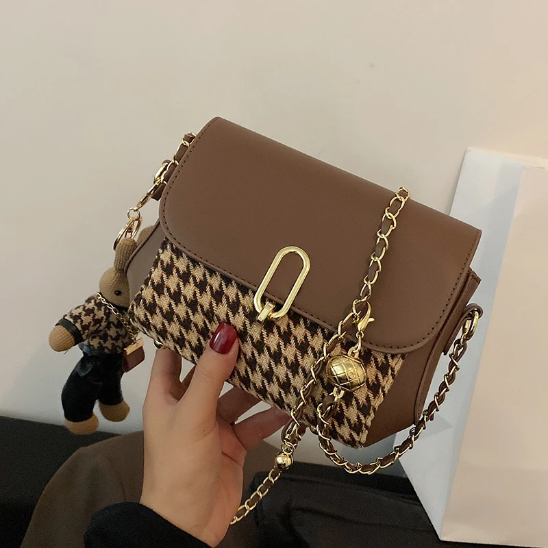

Autumn/Winter Hot Bag 2021 New Bag Female Ins Niche Design Chain Messenger Bag Fashion Houndstooth Square Bag Shoulder Bag