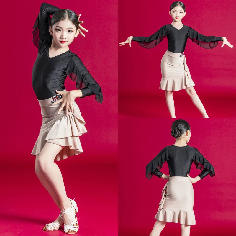 

Children'S Latin Dance Competition Dresses Girls Ruffle Sleeves Top Practice Skirts Kids Ballroom Dancing Clothes SL6000