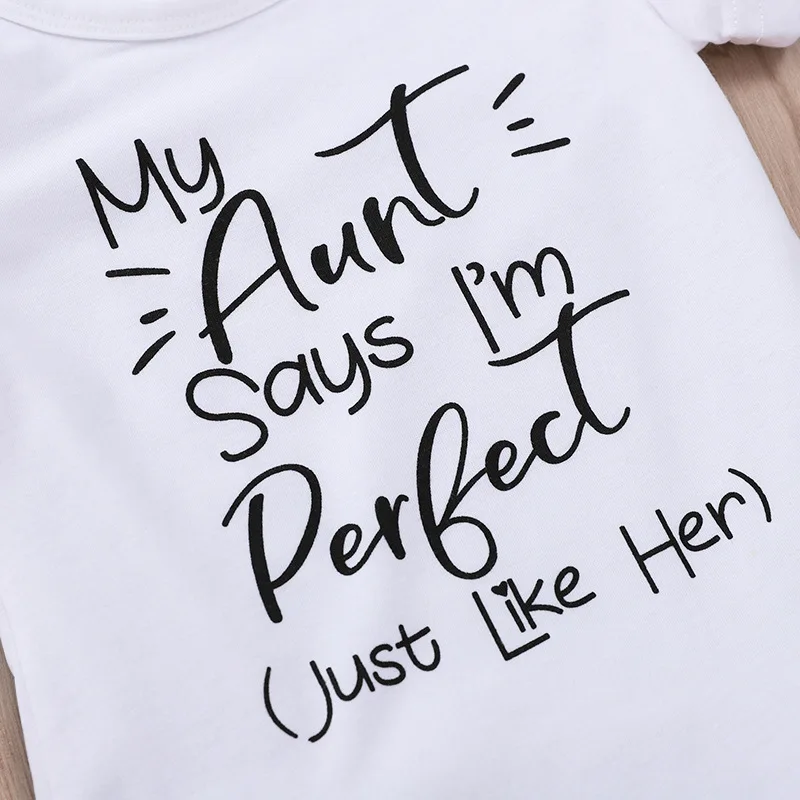 Белый комбинезон Tiny Cottons Лето 2019 с надписью "Моя тетя говорит, что я идеальный" Новорожденный боди для малышей тетя одежда.