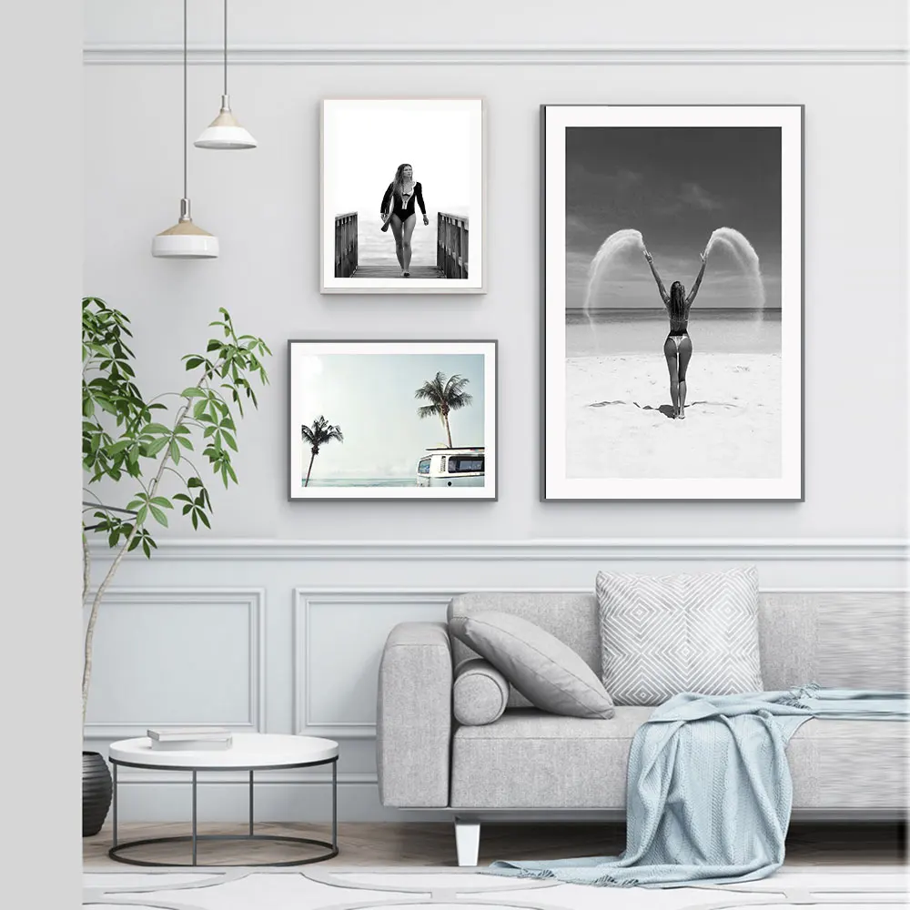 

Seaside Women Landscape Poster Beach Canvas Painting Modern Seascape Art Print Nordic Wall Picture For Living Room Home Decor