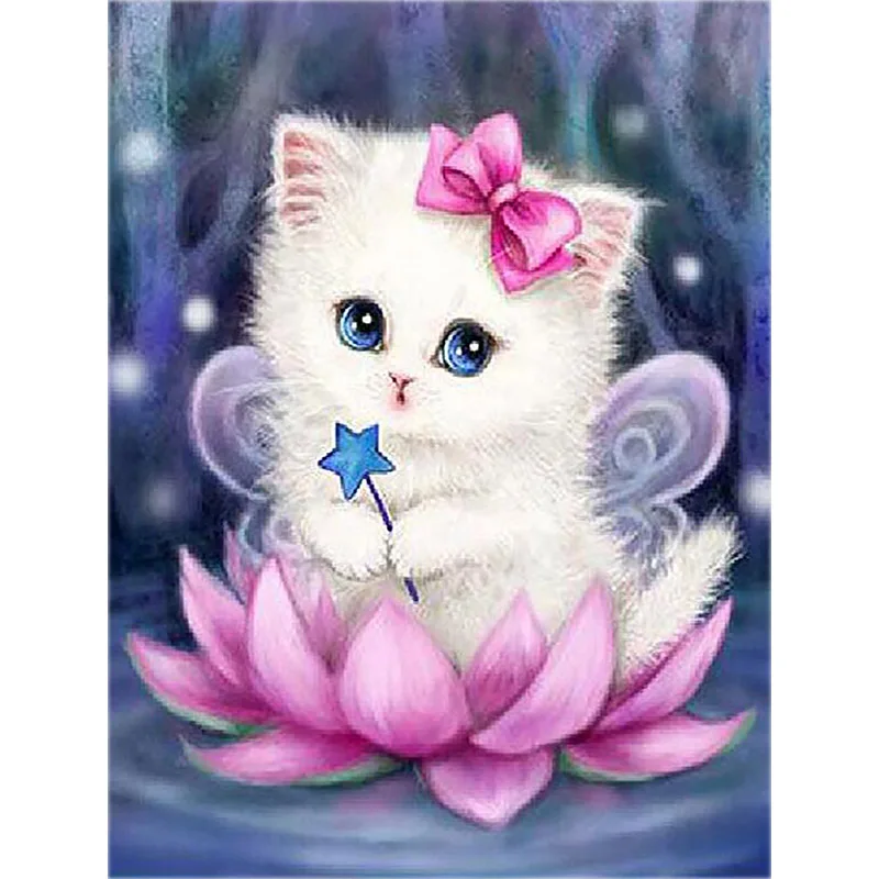 

Full Drill Square 5d Diy Diamond Painting Cat Animal Diamond Embroidery Lotus Cartoon Rhinestone Home Decor Children's Gift A76