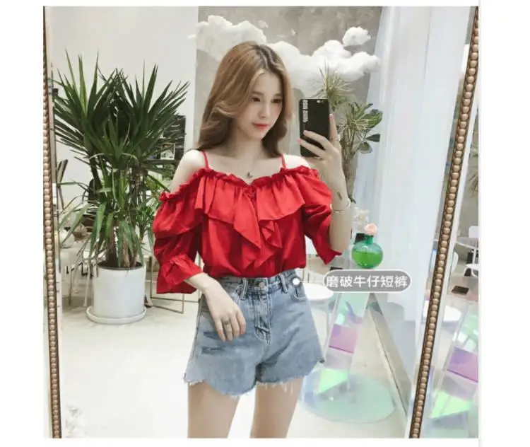 Elegant White Blouse Women Summer Thin Strap Vintage Ruffle Sexy Off shoulder Top Chiffon Blouses Shirt 2021 Korean Fashion plus size blouses