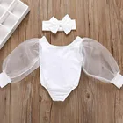 Комбинезон Emmababy для новорожденных девочек, кружевной комбинезон с длинными рукавами-фонариками, повязка на голову, 2 шт.