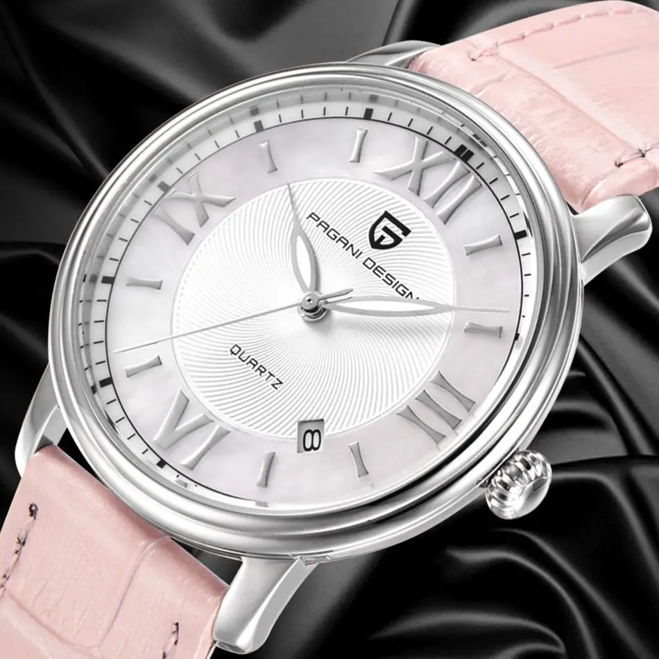 

2021 New Women Pink Fashion Elegant Dress Quartz Watches Waterproof Leather Simple Luxury Ladies Business Wristwatch PAGANI 2759