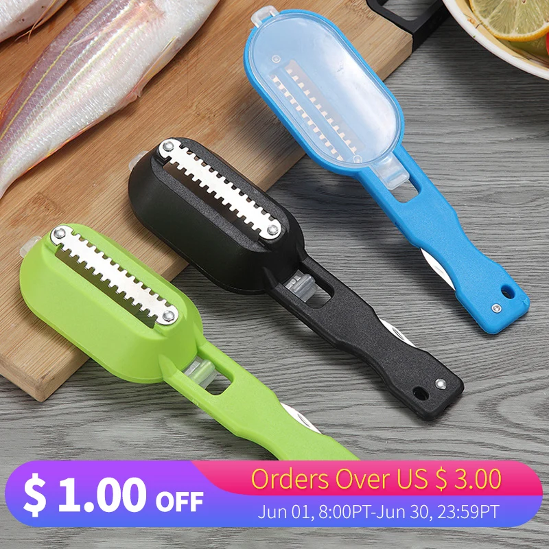 

Multifunctional Planer Tool Fast Remove Fish Skin Brush Scaler Knife Cleaning Scraper Peeler Seafood Crackers Kitchen Cooking