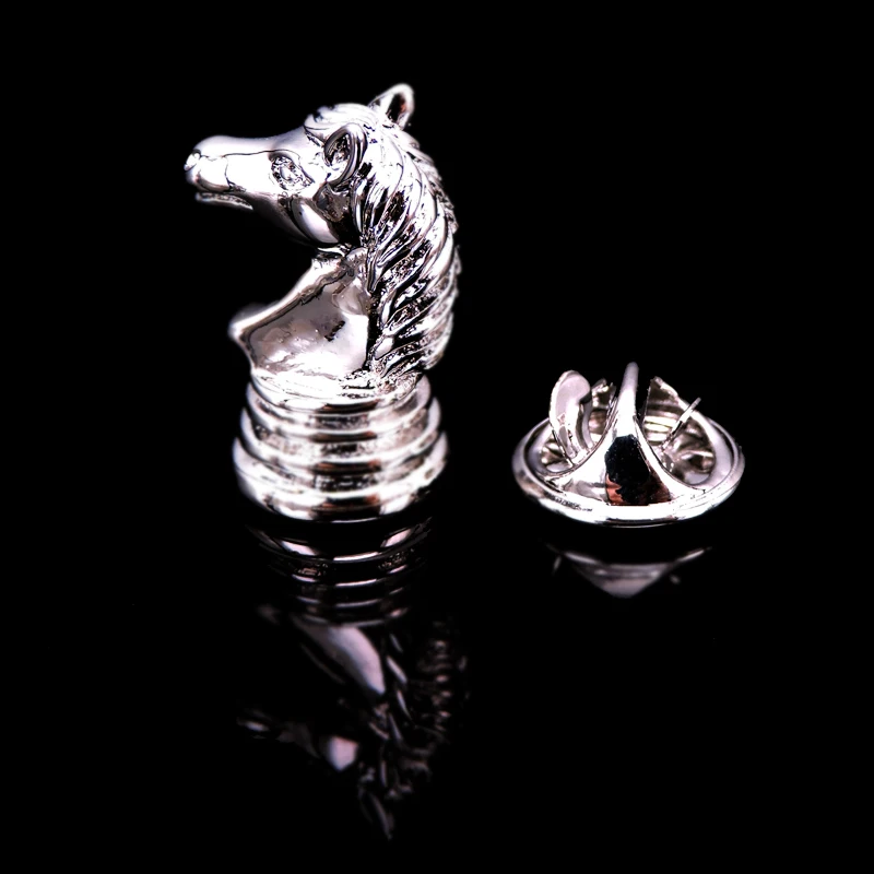 Classic style silvery horse head chess Brooch men's Lapel Pin clothing backpack badge jewelry retail wholesale