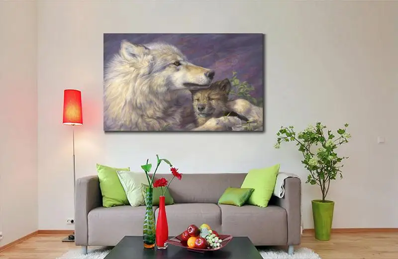 Ручная роспись волка картина маслом матери любовь холст искусство картины