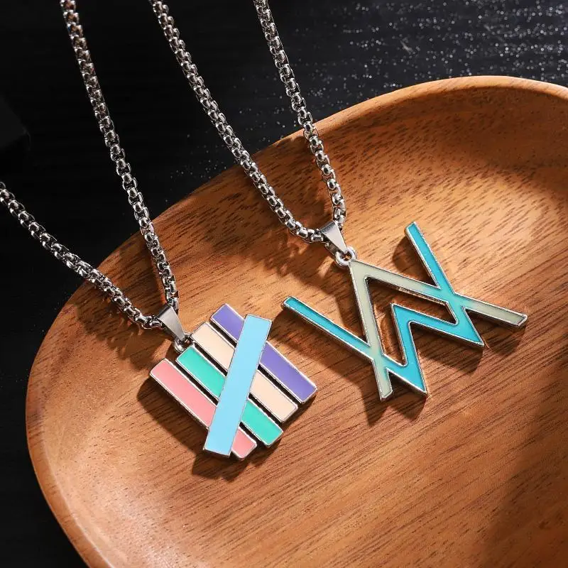 

Alan Walker Stainless Steel Necklace Male Hip Hop Luminous Rainbow Pendant Necklace Men Women Color blocks Necklace Jewelry