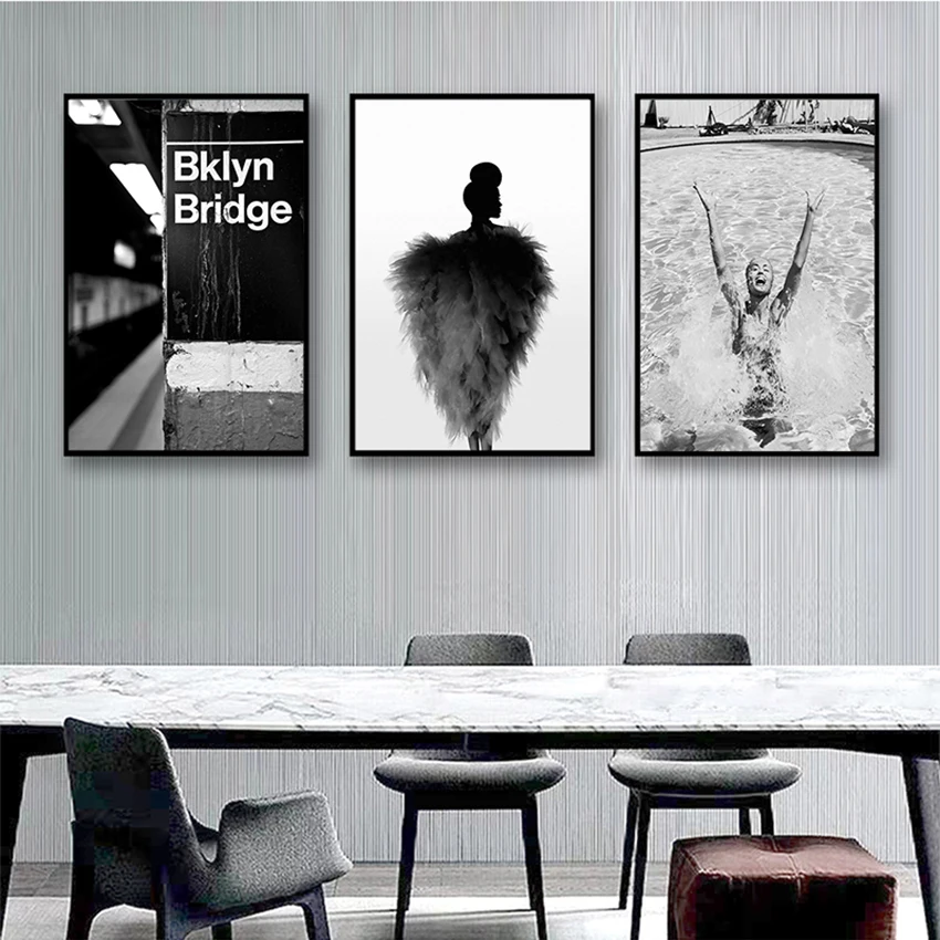

Настенная картина в скандинавском стиле, Современный домашний декор, черная, белая, плавающая девушка, винтажная камера, модные цитаты, холс...